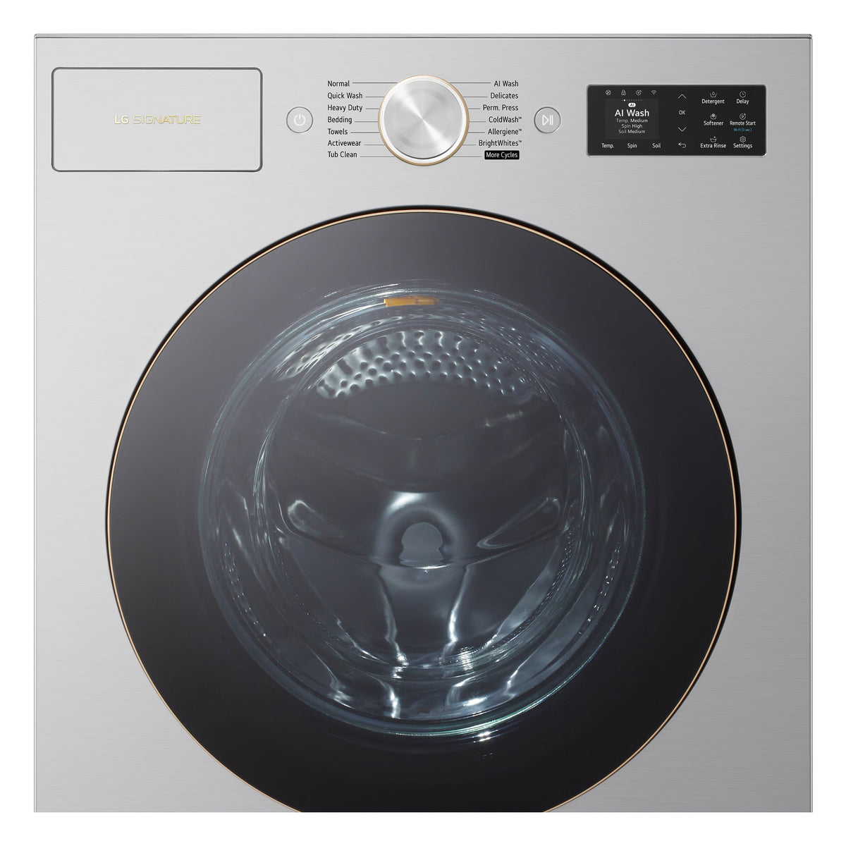 LG - SIGNATURE 5.8 Cu. Ft. Mega Capacity High-Efficiency Stackable Smart Front Load Washer with Steam and ezDispense - Platinum Steel