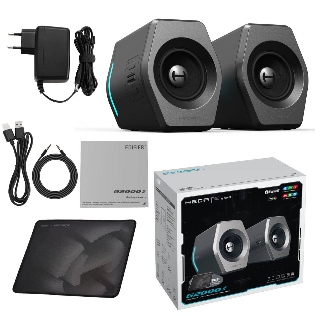 Edifier - G2000 II 2.0 Bluetooth Gaming Speakers with RGB Lighting (2-Piece) - Space Gray