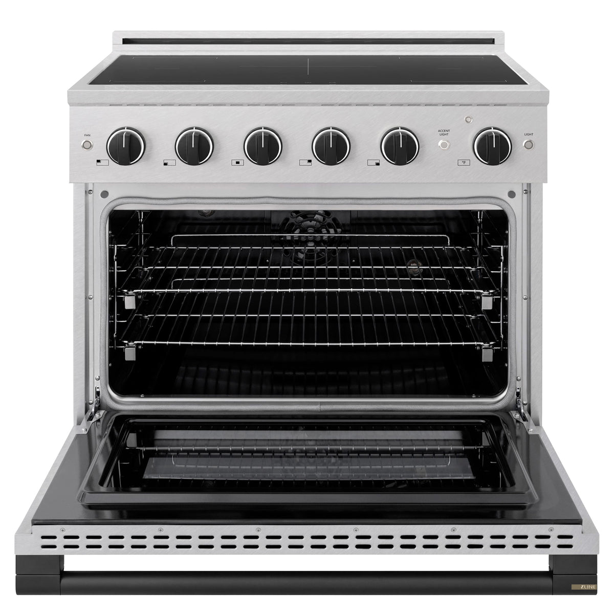 ZLINE - Autograph 36 in. 5.2 cu. ft. Marino Freestanding Induction Range with 5 Burners in Satin Steel with Black Accents - Satin Stainless Steel