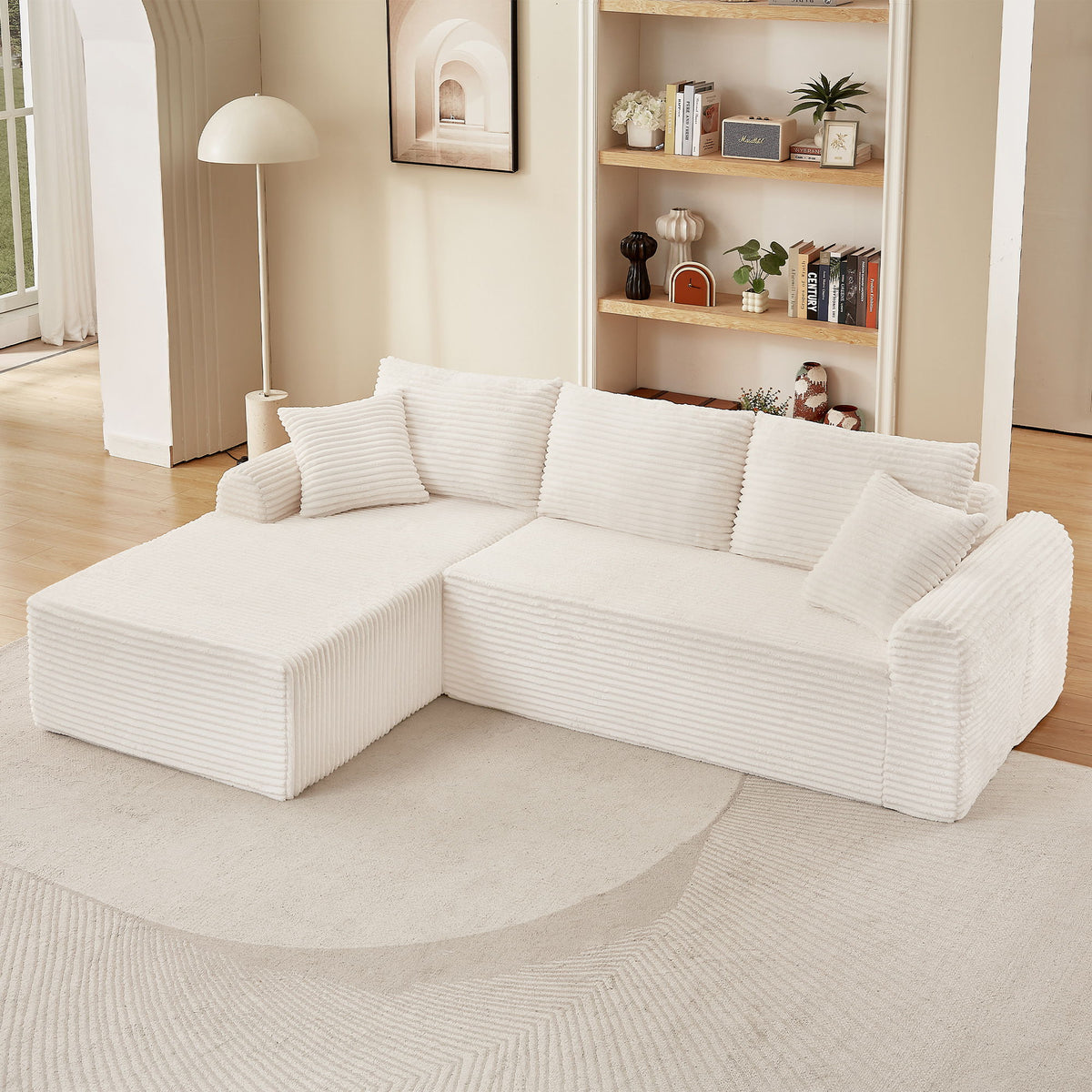 Modular Sectional With Arched Armrests, Includes 3 Back Cushions & 2 Throw Pillows