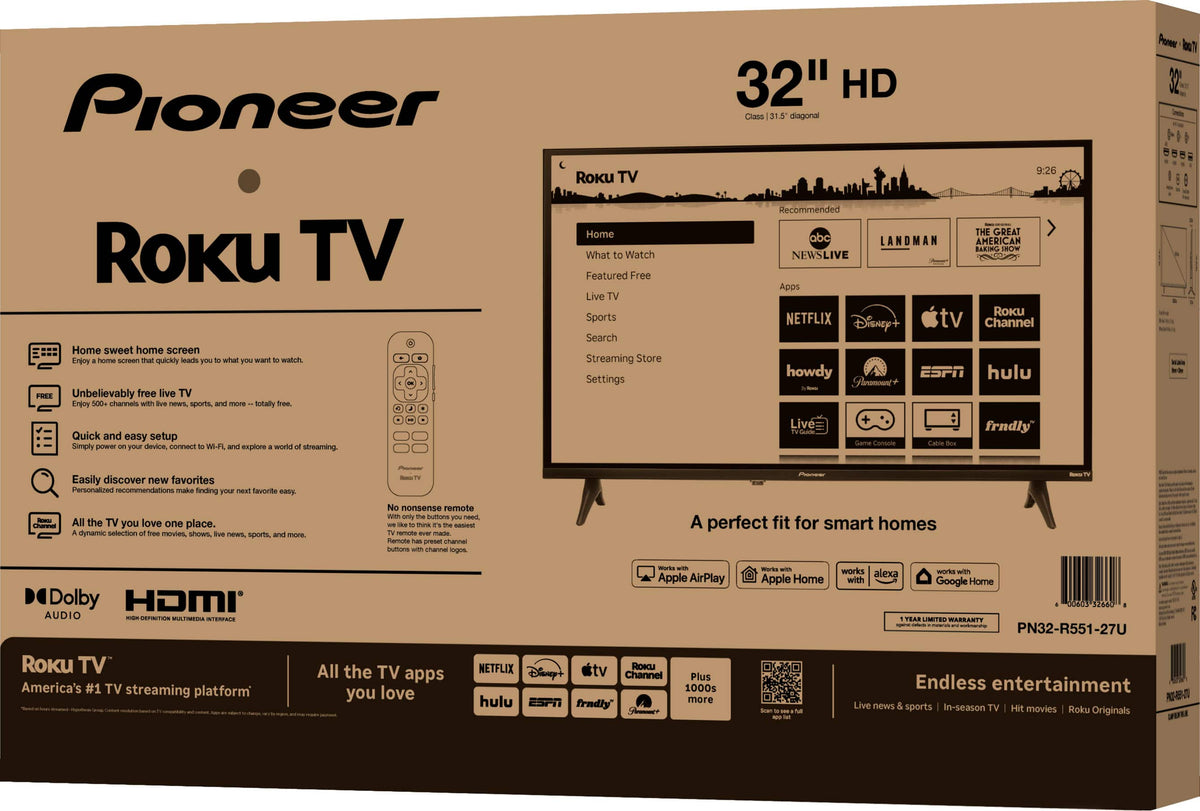 Pioneer - 32-inch Class LED 720p HD Smart Roku TV