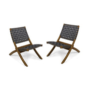 Solidago - Outdoor And Strapping Belt Folding Chairs, (Set of 2) - Black / Brown