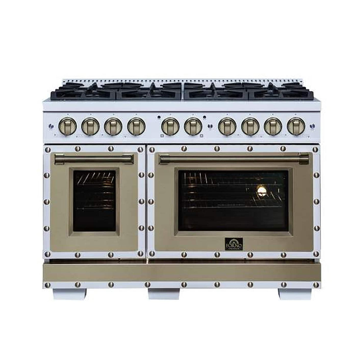 Forno Appliances - 48 in. Wide 8 Burner Valente 6.7 Cu. Ft. Freestanding Double Oven Gas Convection Range - White
