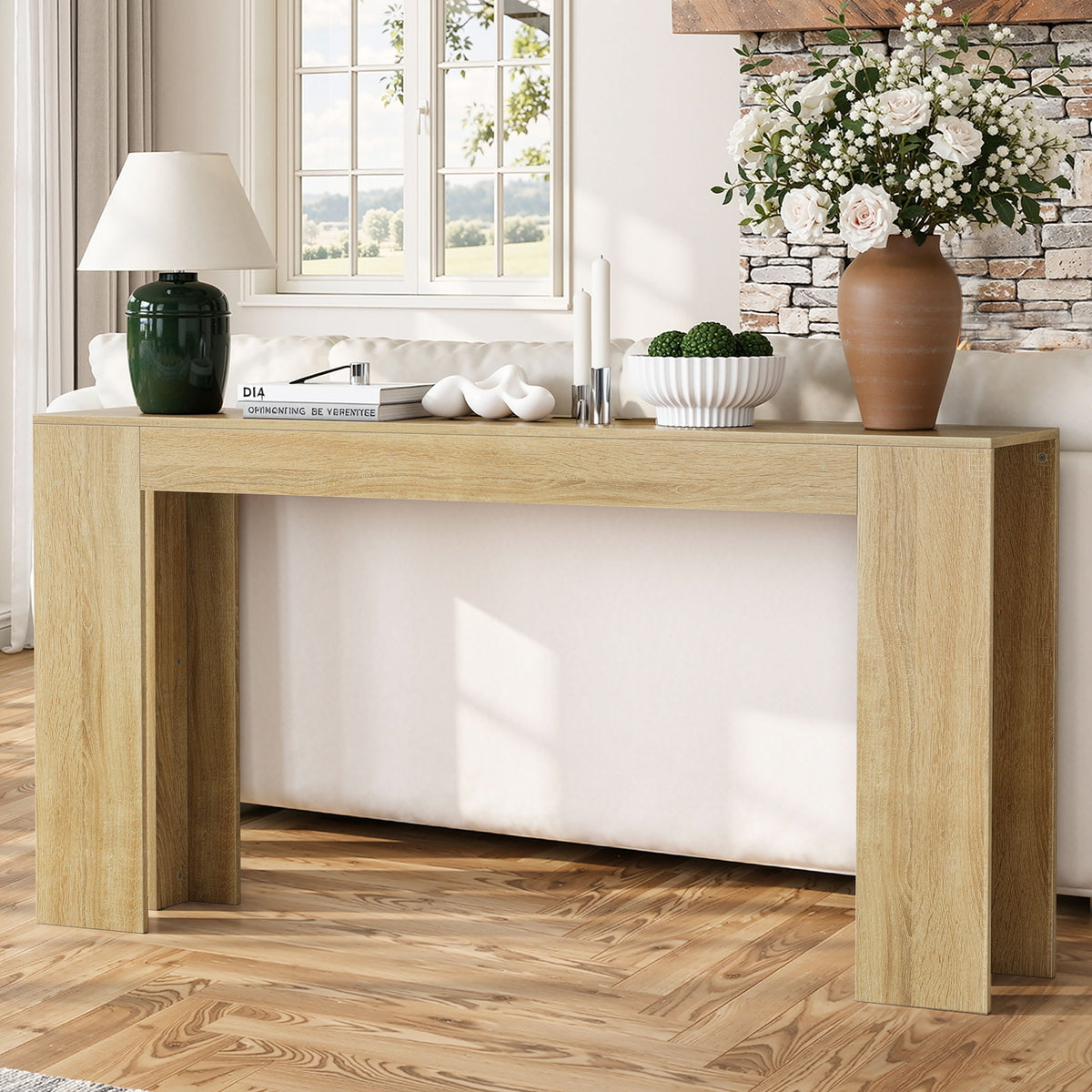 Mesa consola de nogal extralarga estilo rústico