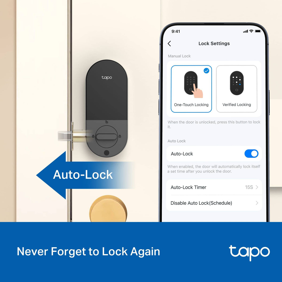 TP-Link - Tapo DL100 Smart Wi-Fi Deadbolt Door Lock – Keyless Tactile Buttons, App-Controlled Custom Access, Fits Standard Doors - Black