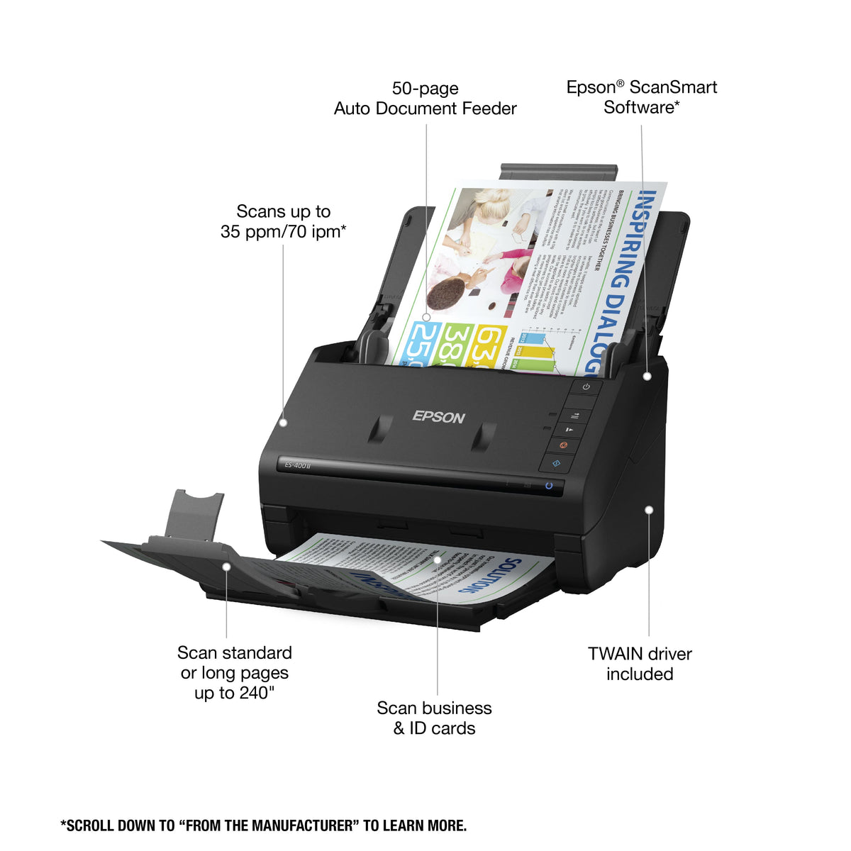 Epson - WorkForce ES-400 II Duplex Desktop Document Scanner - Black