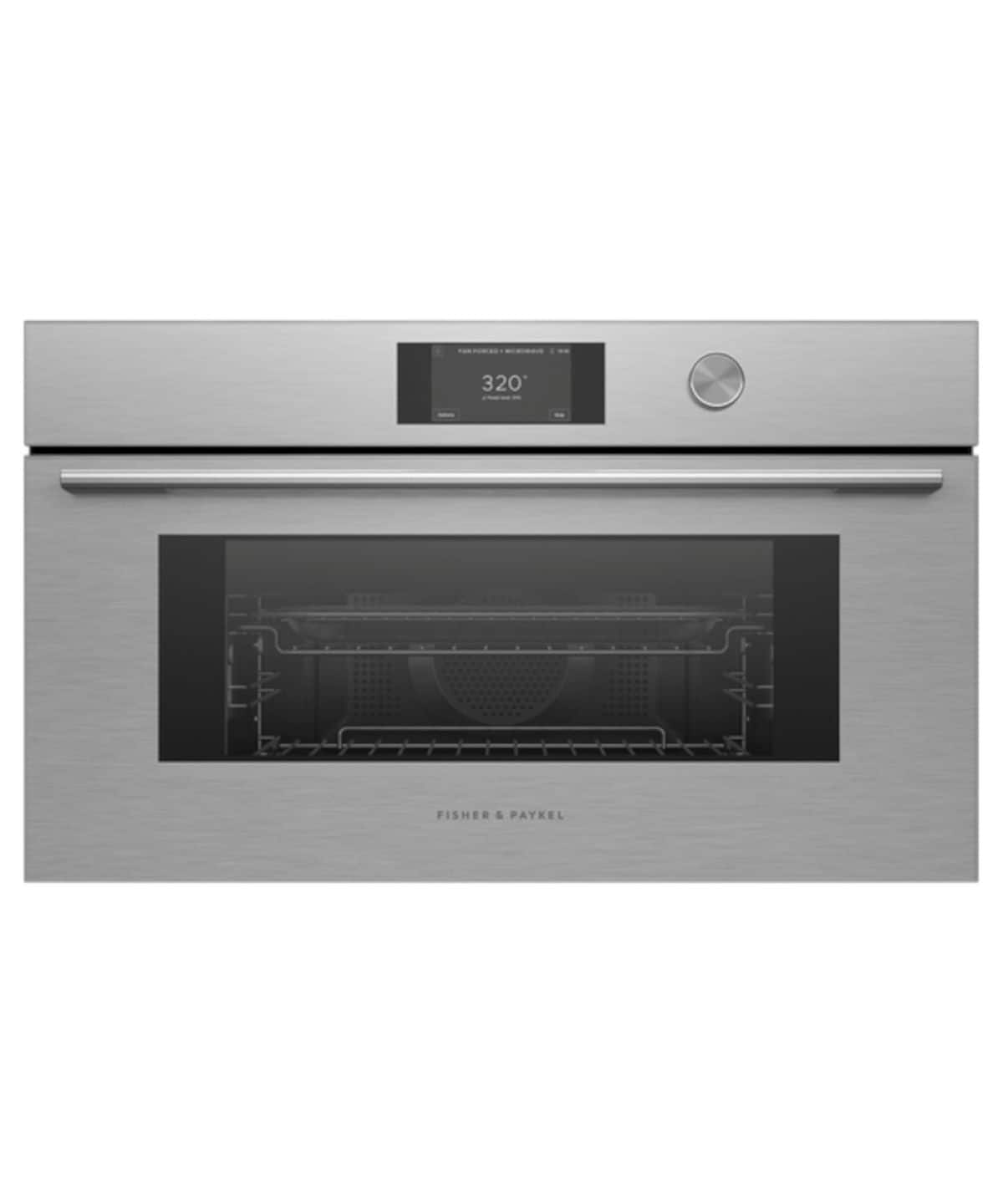 Fisher & Paykel - 30" 1.7 Cu. Ft. Single Convection Speed Oven, 5" Touchscreen w/Dial - Compact - Contemporary - Brushed silver