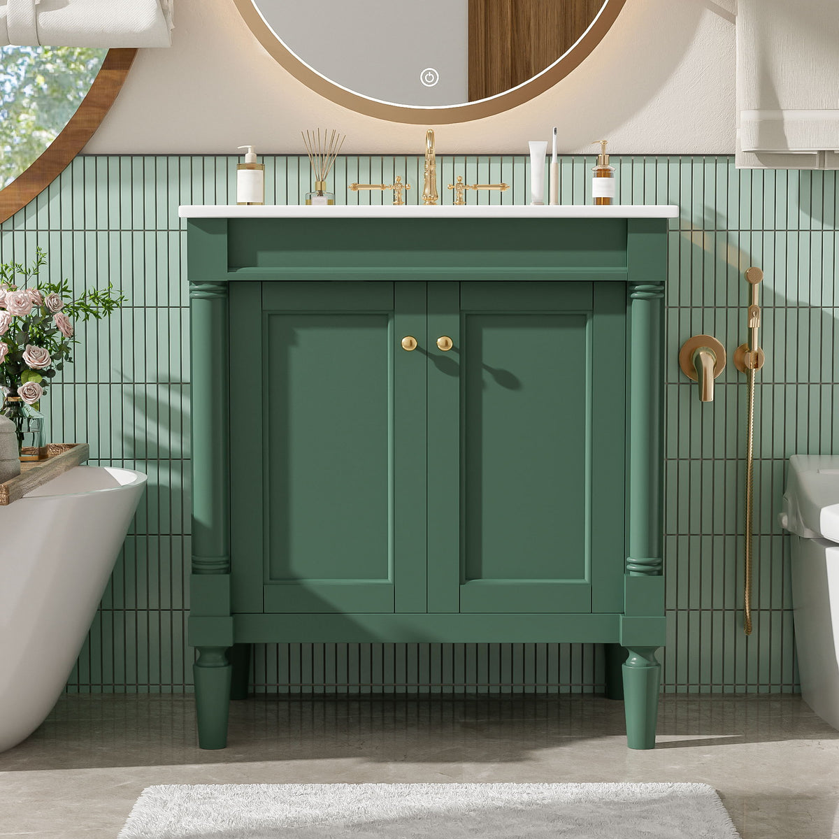 Mueble de baño con lavabo, puertas de cierre suave, armario de almacenamiento