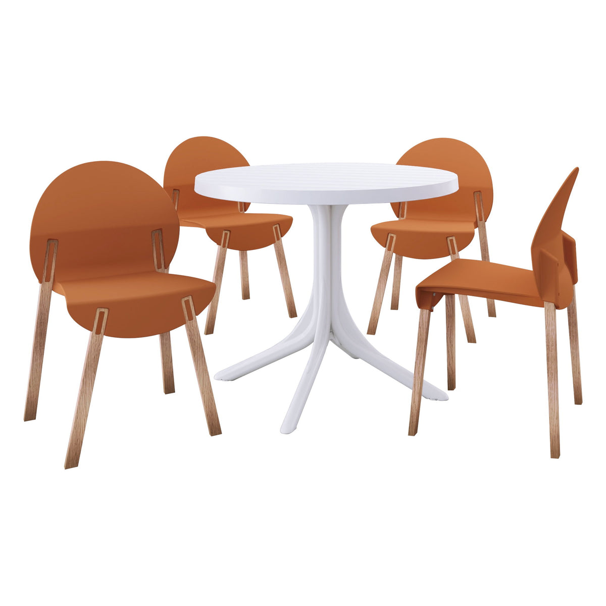 4 Piece Set Of Single Chairs, Traditional Elements With Round Table