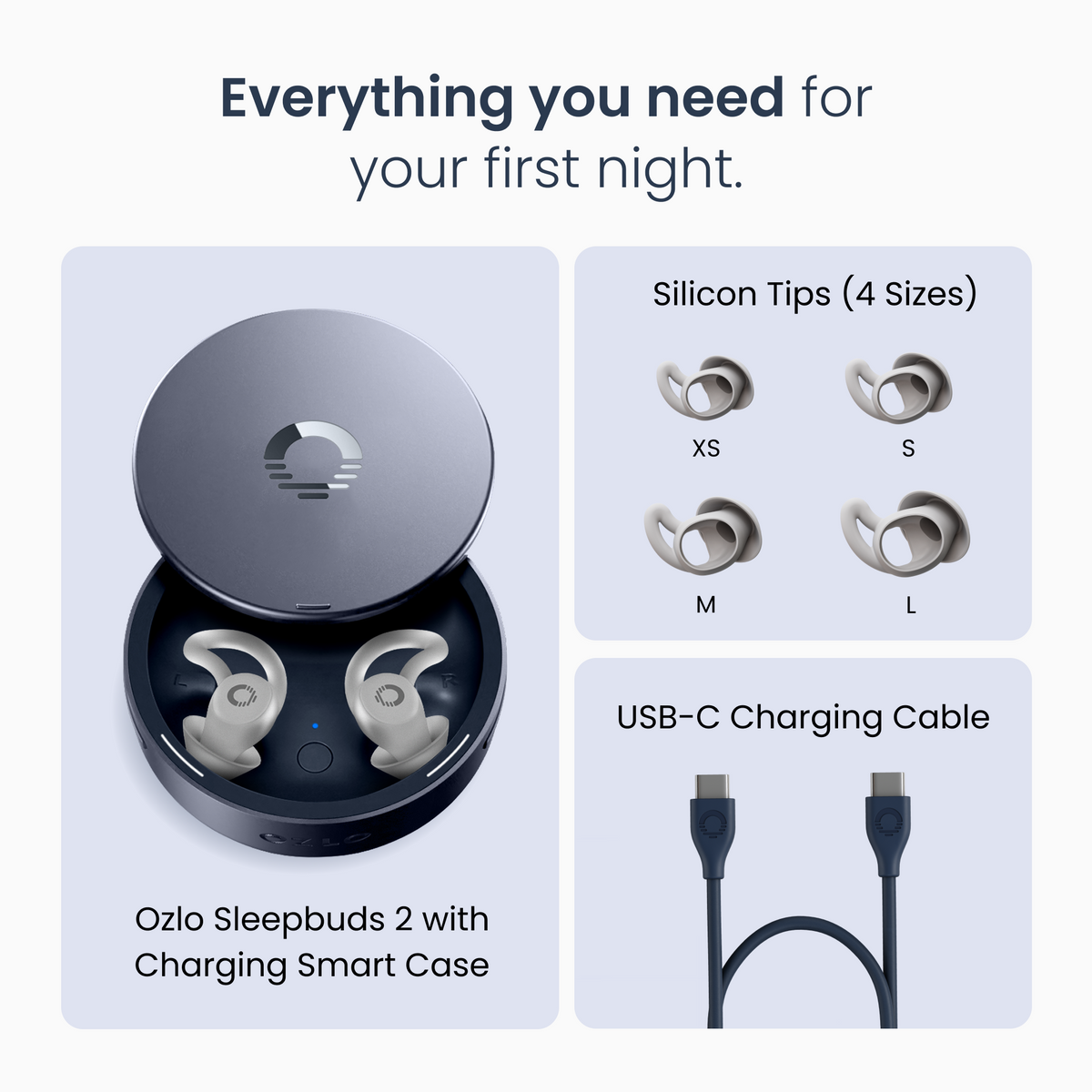 Ozlo - Sleepbuds 2 – Noise-Masking Sleep Earbuds, Side Sleeper Comfort, Snore Blocking, 14-Hr Battery - White - Blue