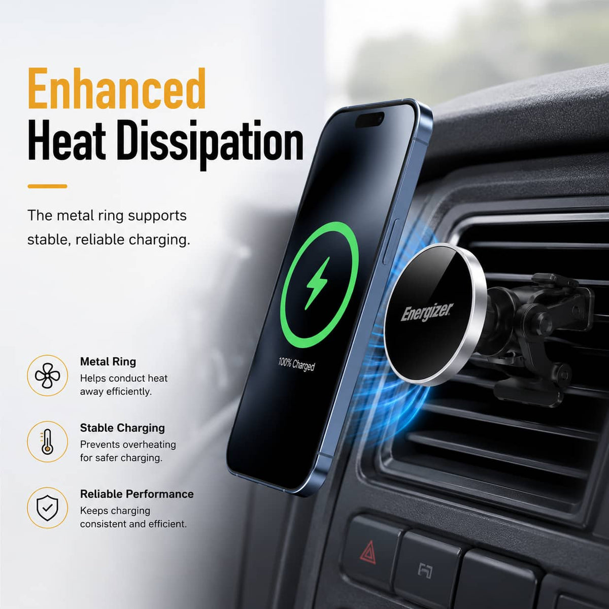 Energizer - Ultimate 15W MagSafe Magnetic Universal 3-in-1 Wireless Car Charger/Mount with Vent, Dash and Windshield Mounts Included - Silver