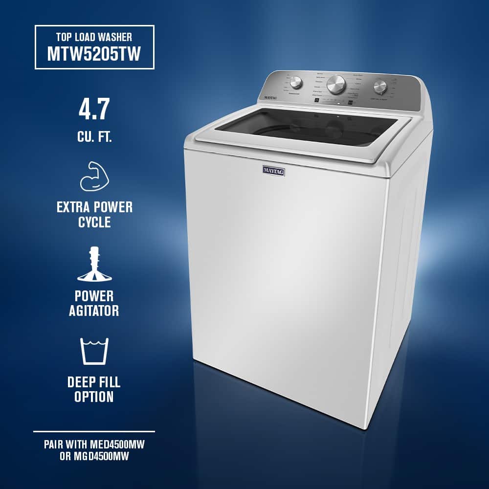 Maytag - 4.7 Cu. Ft. Top Load Agitator Washer with Extra Power Cycle - White