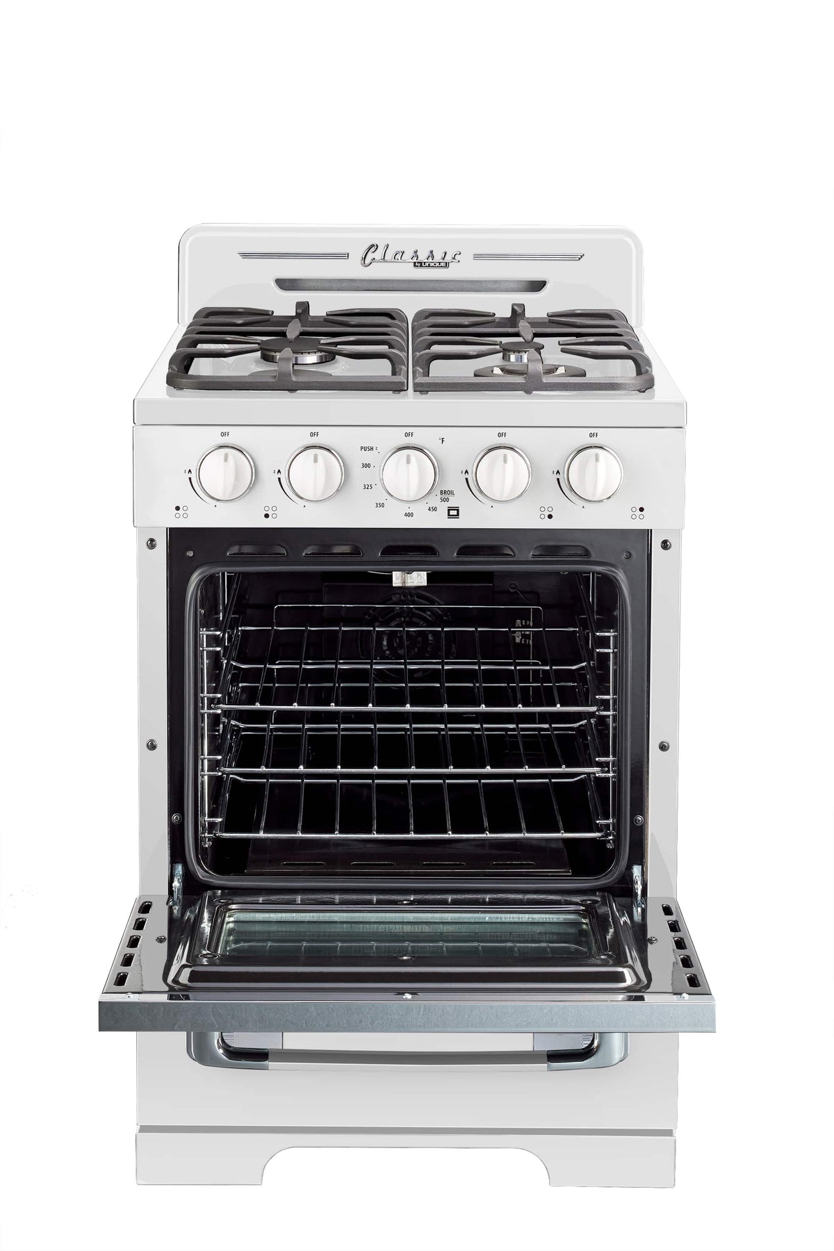 Unique Appliances - 24 in. Wide 4 burner Classic Retro 2.9 Cu. Ft. Propane Range w/ Battery Ignition - Marshmallow White