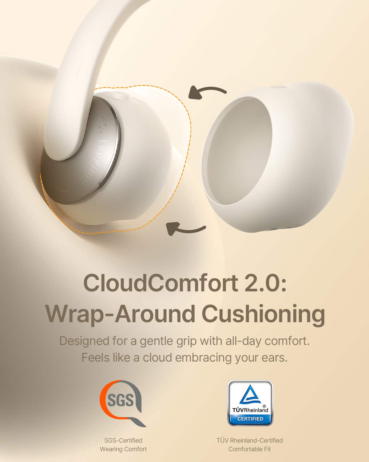 Baseus - Bowie MC2 Open-Ear Clip-On Earbuds - LDAC Hi-Res Audio,55-Hour Playtime,IP67 Water Resistance - White