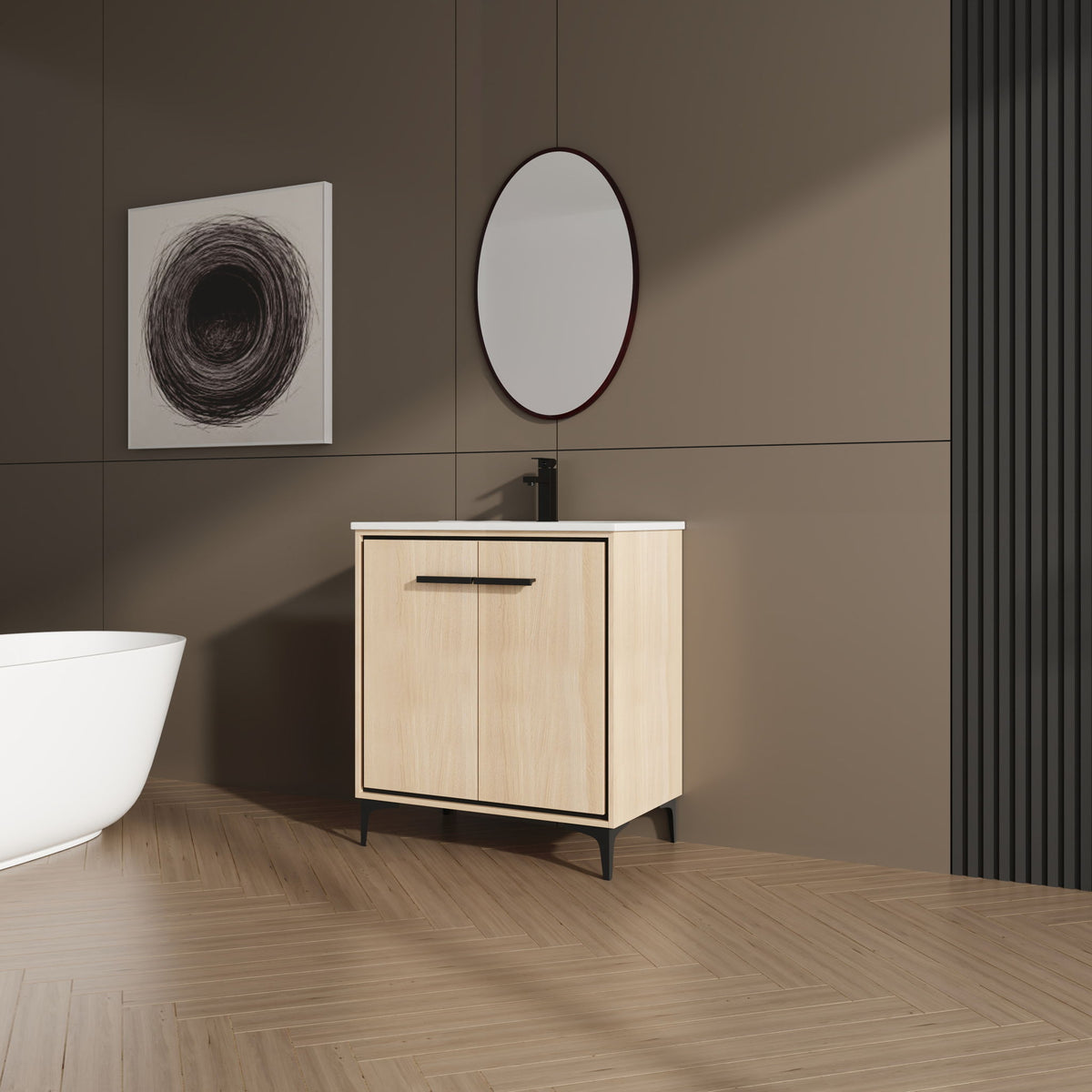 Mueble de baño moderno con lavabo y gabinete de almacenamiento