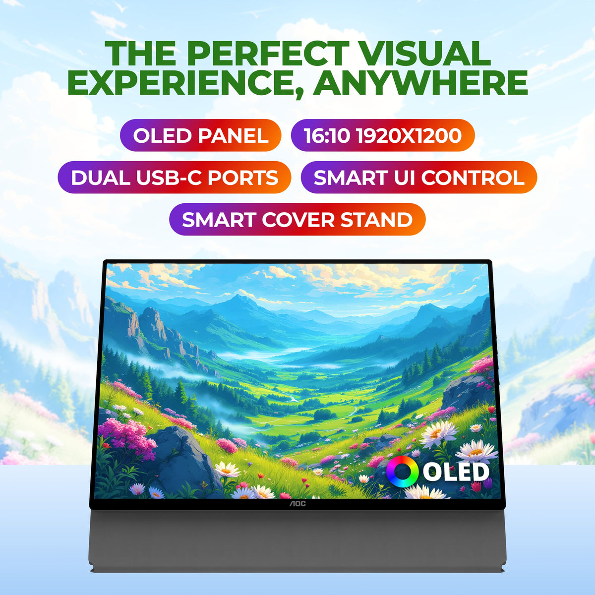 AOC - 16T40D 16" OLED WUXGA(1920x1200) Panel Portable USB-C Monitor - Black