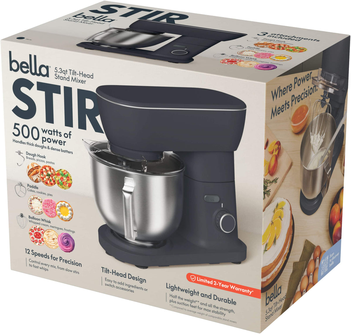 Bella - STIR 5.3-qt. Tilt-Head Stand Mixer - Slate