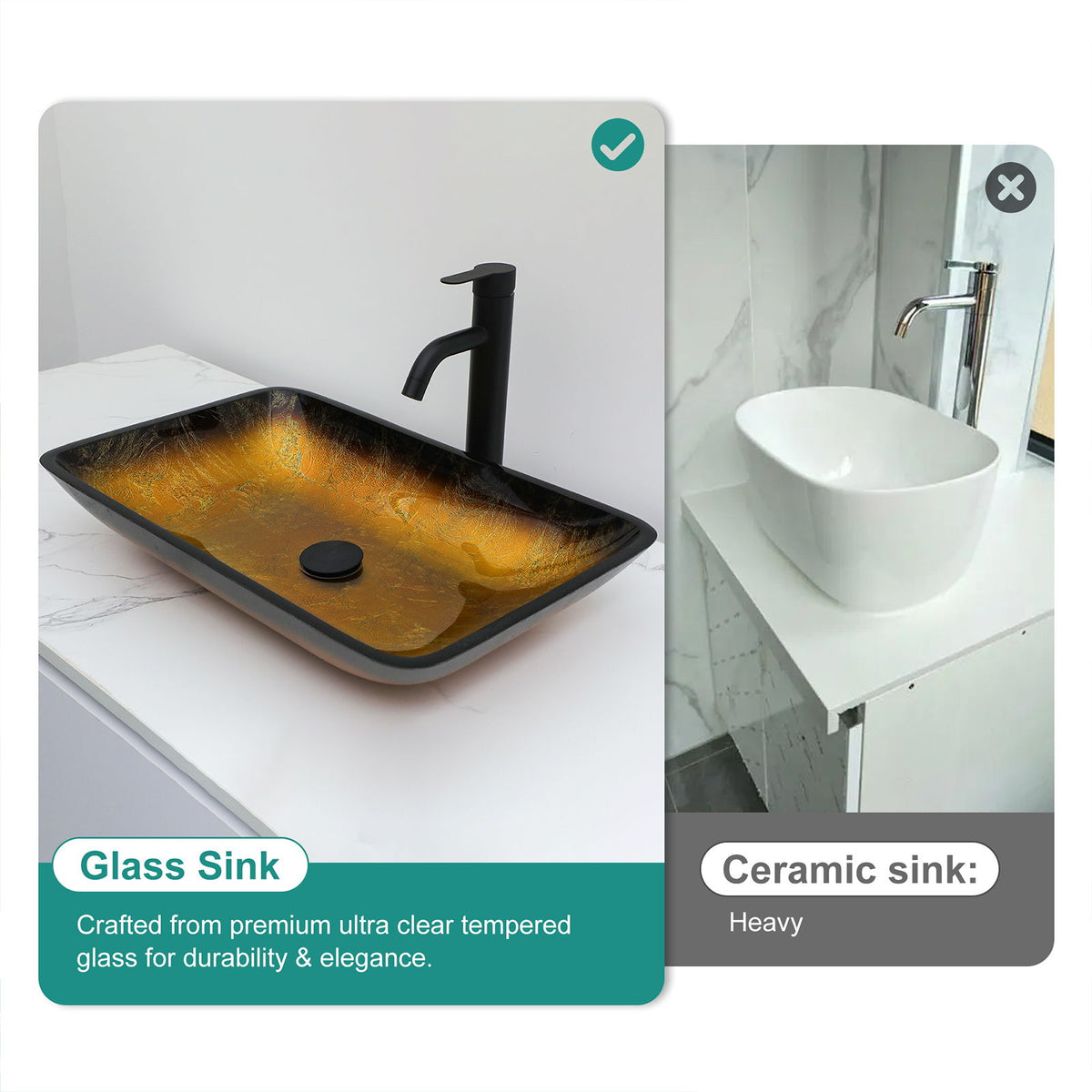 Gradient Tempered Glass Vessel Sink With Pop-Up Drain
