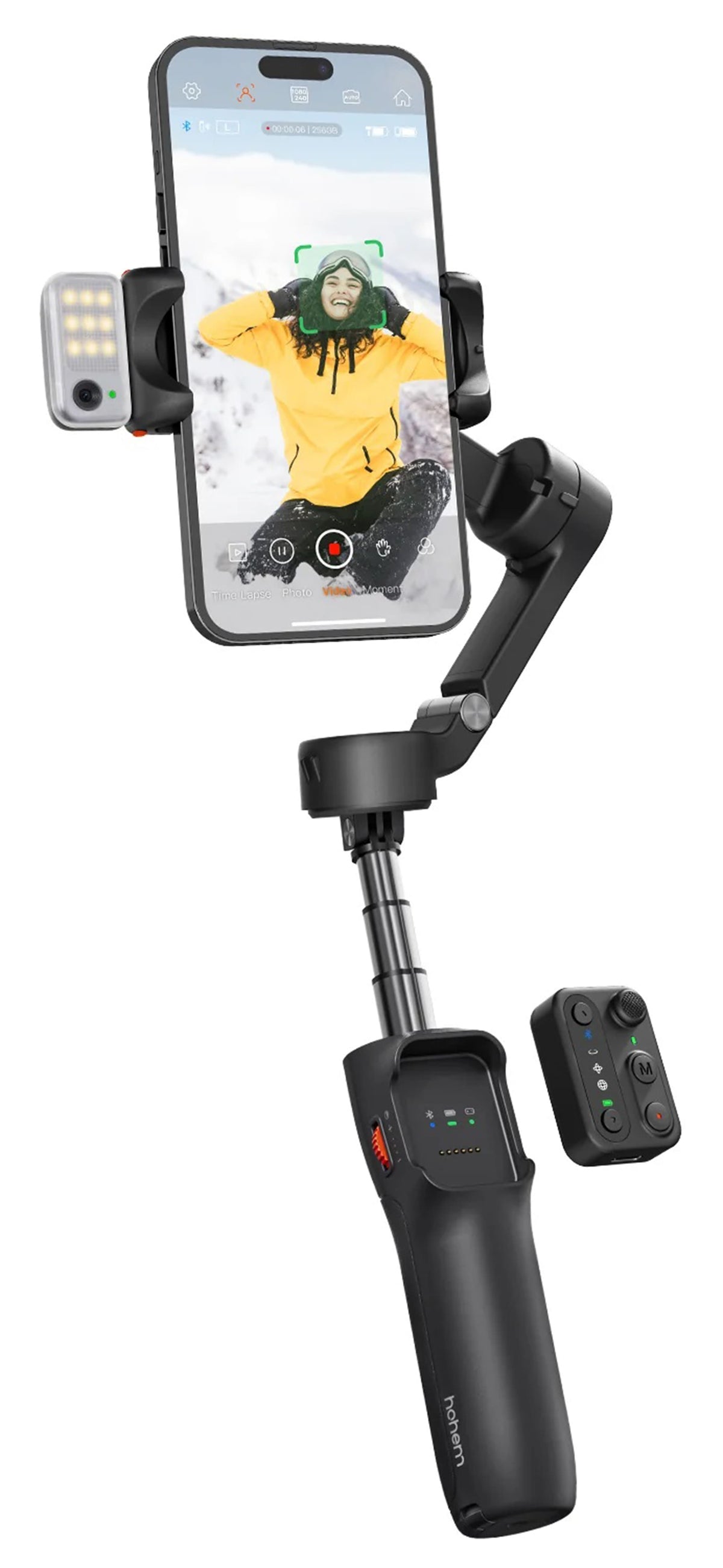 Hohem - iSteady V3 3-Axis Gimbal Stabilizer for Smartphone w/ AI Tracking, Detachable Remote, Extendable Pole, & Magnetic Light - Black