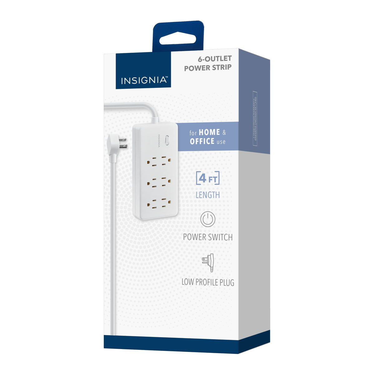Insignia™ - 4’ 6 Outlet Power Strip with Power Switch - White