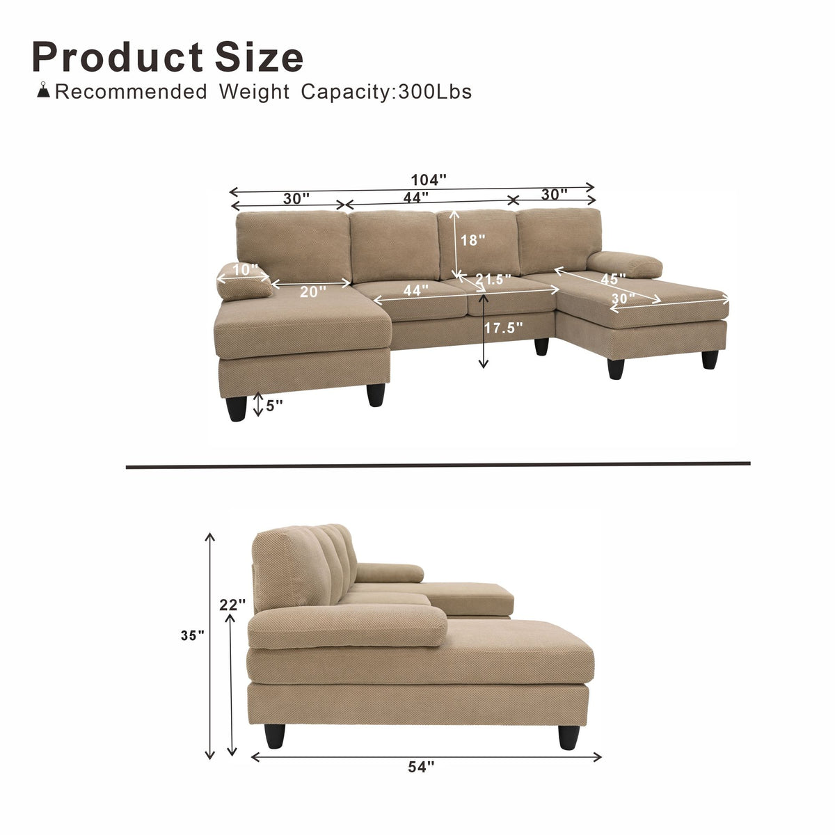 Sofá en forma de U con doble chaiselongue