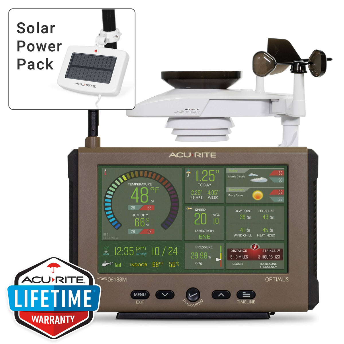 AcuRite - Optimus WiFi Weather Station with HD Digital Display, Solar Powered Sensor & Mobile App for Remote Monitoring - Gray