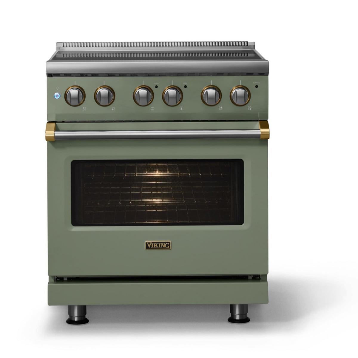Viking - 30"W. Pro5S 4.7 Cu. Ft. Freestanding 4 Element Electric Convection Range - /Brushed Brass - Eucalyptus