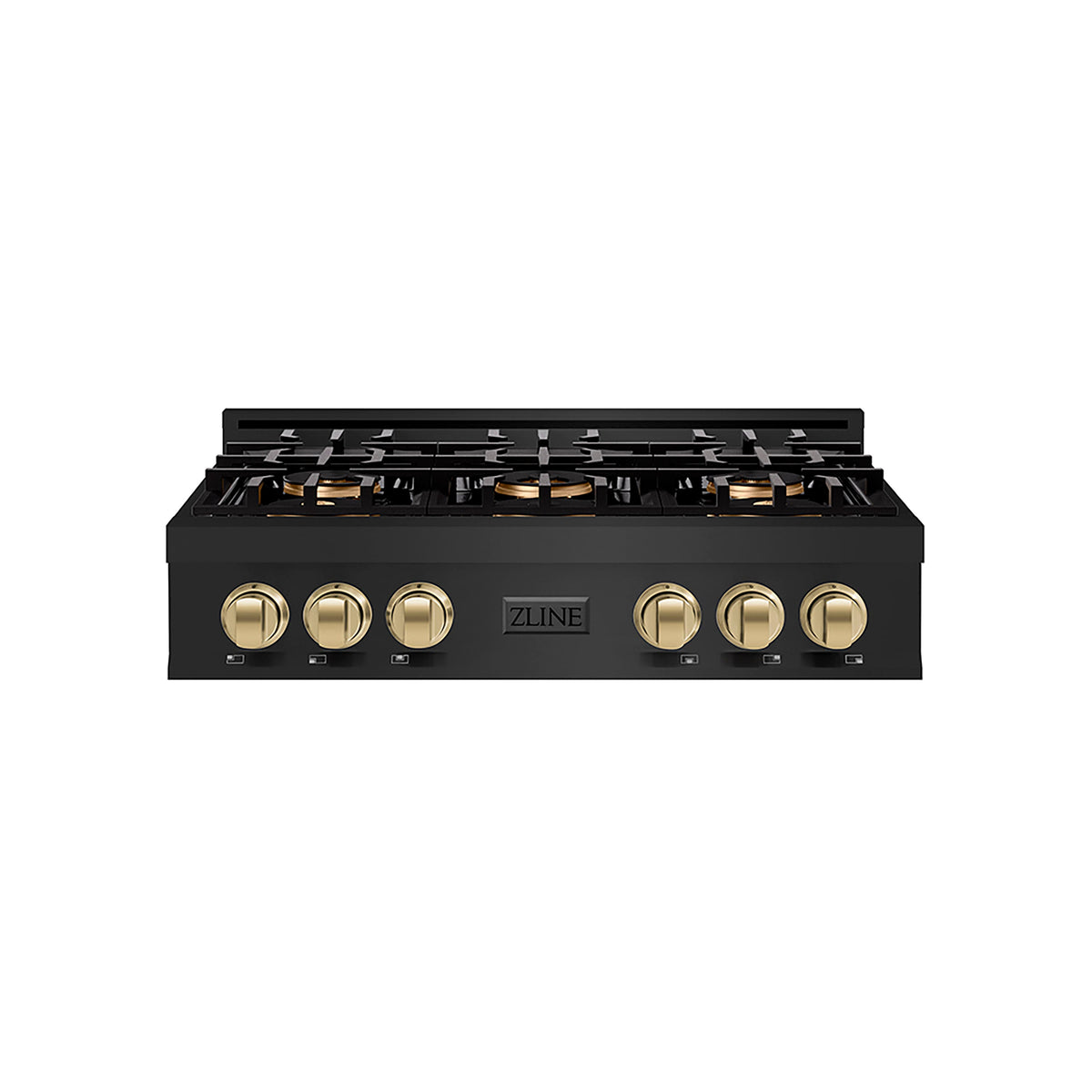 ZLINE - 36 in. Wide 6 Burner Autograph Black Stainless Classic Rangetop with with Bronze Accents (PCRTBZ-36-CB) - Black Stainless Steel