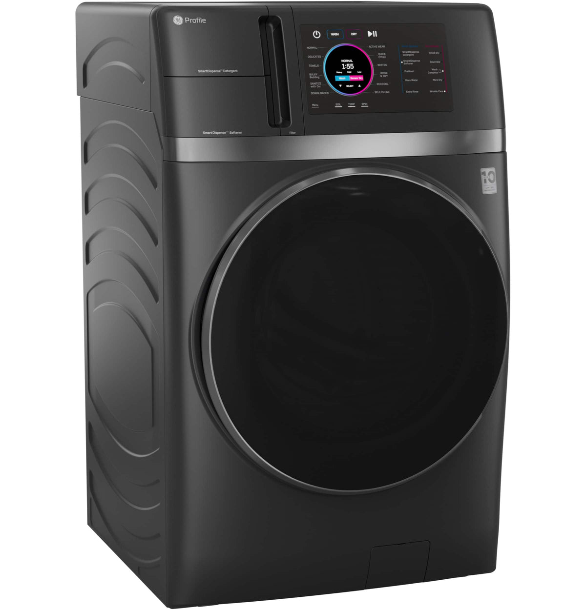 GE Profile - UltraFast 4.8 Cu. Ft. High-Efficiency Smart Front Load Washer and Electric Dryer Combo with Ventless Heat Pump - Carbon Graphite