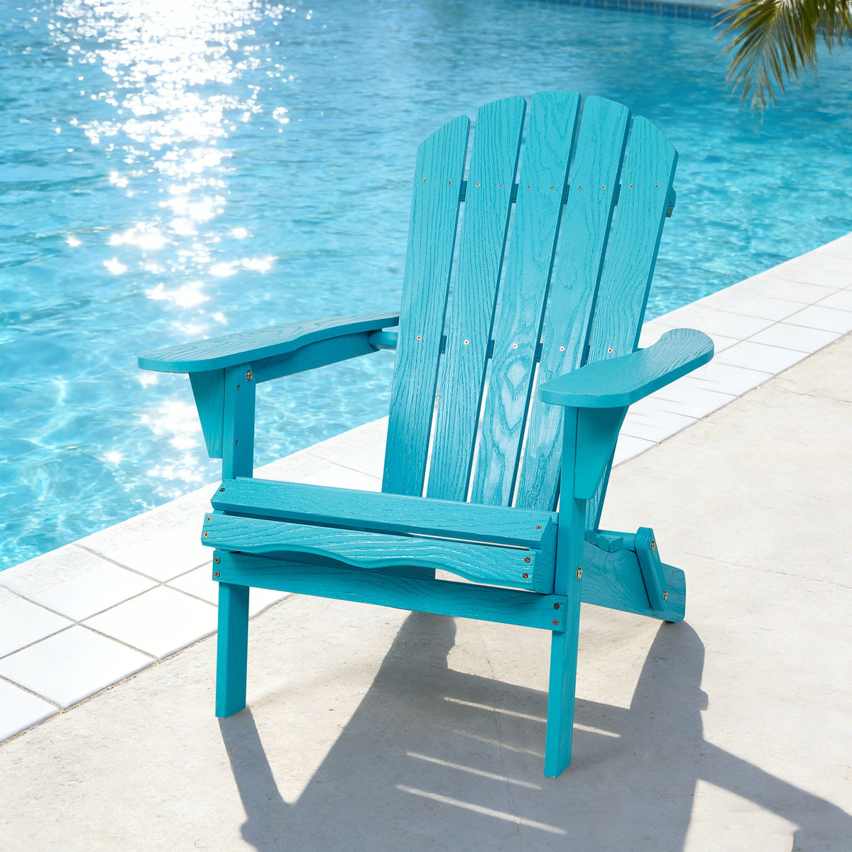 Sillón Adirondack plegable para exteriores con textura de veta natural - Azul turquesa