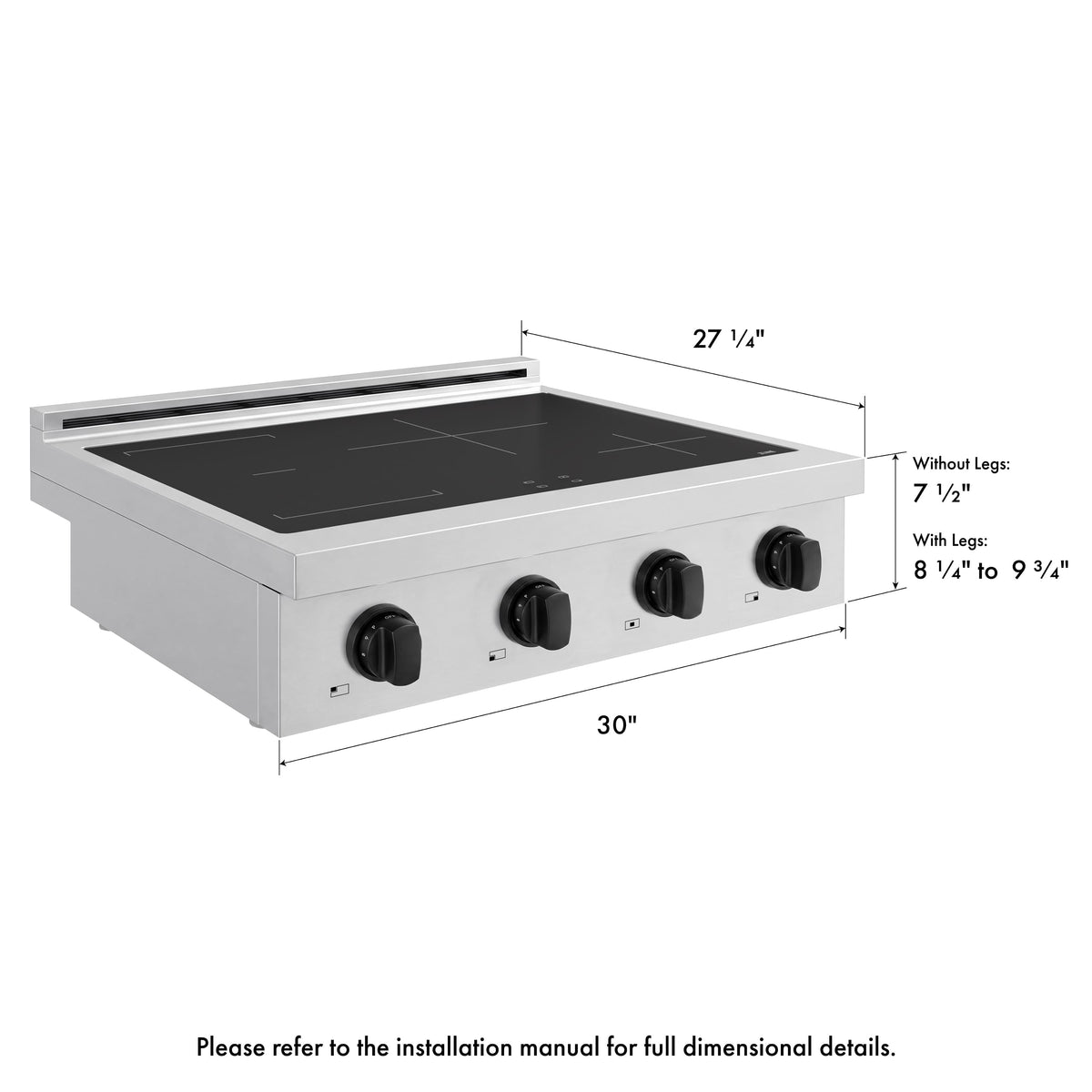 ZLINE - Autograph 30 in. Paramount Built-in Induction Rangetop with 4 Elements and Matte Black Accents - Stainless Steel
