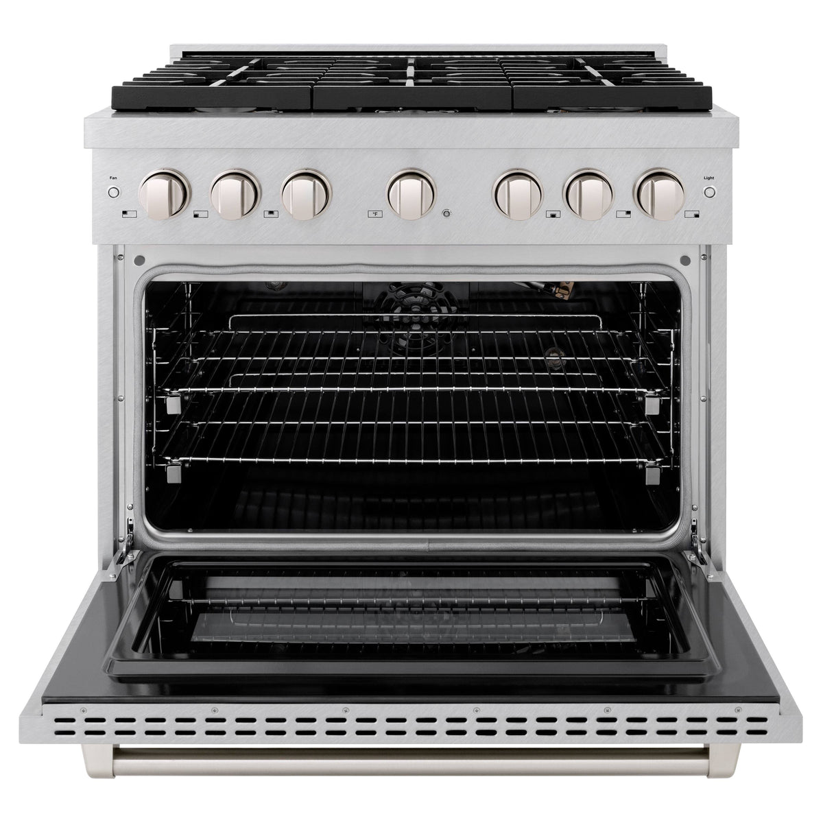 ZLINE - 36 in. Wide 6 Burner Paramount Satin Stainless Gas Range w/ Convection Oven  (SGRS-BR-36) - Stainless Steel