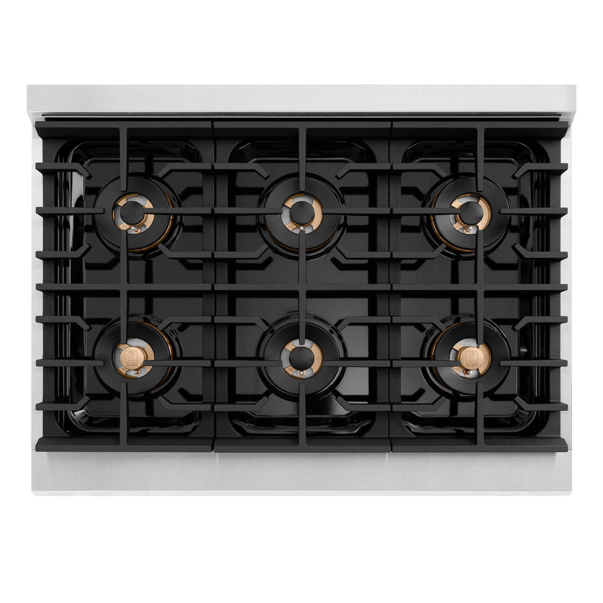 ZLINE - 36 in. Wide 6 Burner Autograph 5.2 Cu. Ft. Freestanding Paramount DuoPro Gas Range with Gold Helix Handle - Stainless Steel