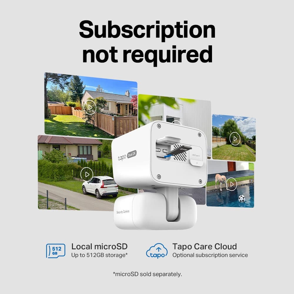TP-Link - Tapo Wireless Dual-Camera Security, Pan-Tilt, 360° Viewing, 2K Crystal-Clear Video, Solar Charged - No Monthly Fee - White