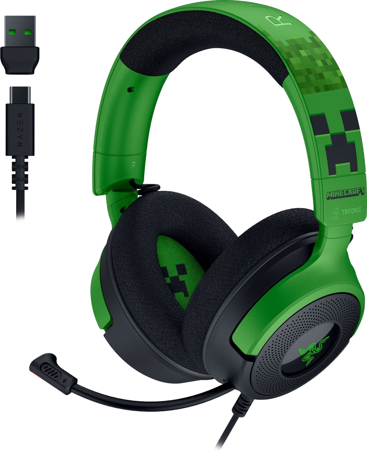 Razer - Kraken V4 X Wired Over-the-Ear Gaming Headset for PC, Mac, Playstation, Nintendo Switch, Steam Deck, Mobile, and Tablet - Minecraft Edition