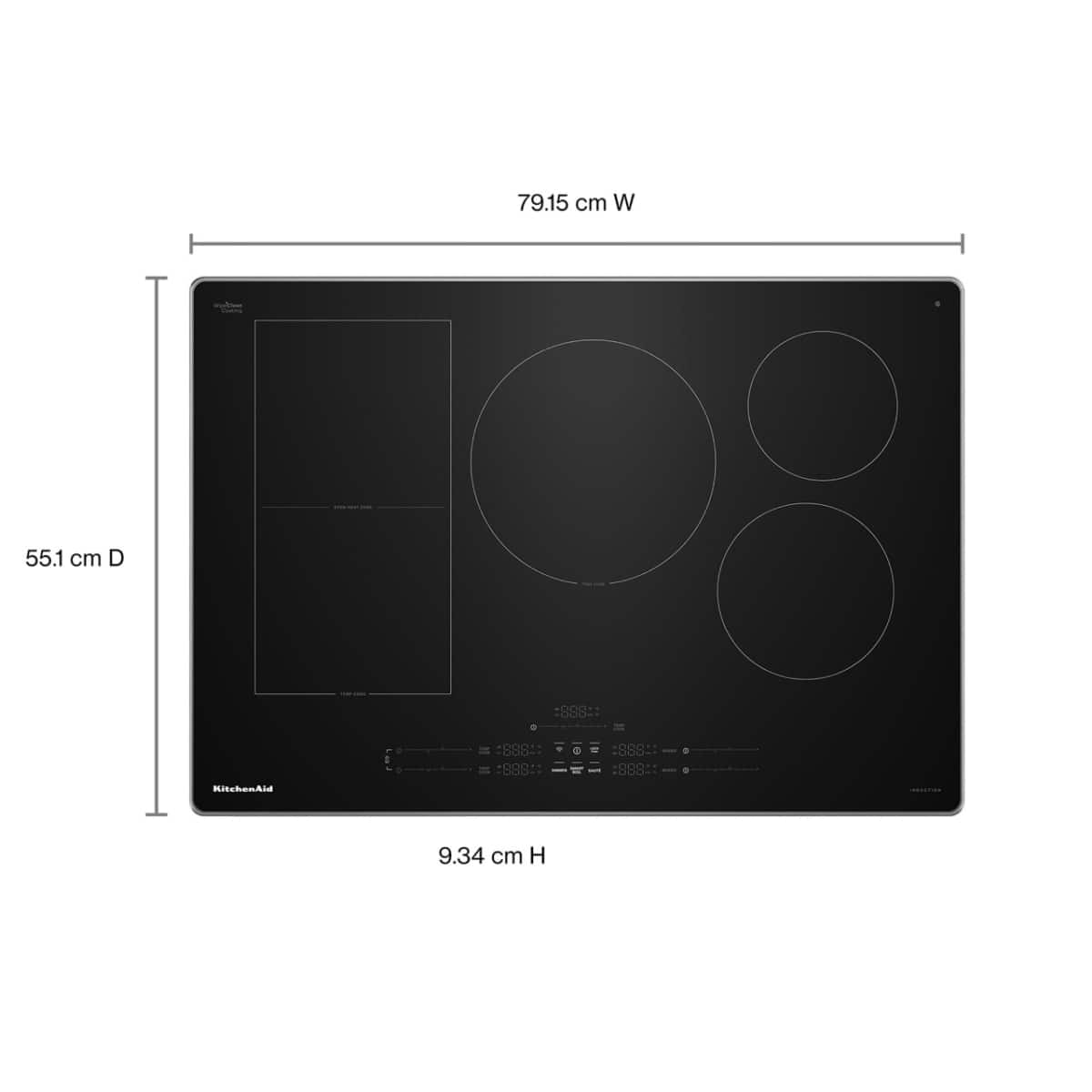 KitchenAid - 36 in. Wide 4 element Electric Induction Cooktop with 5 Cooking Zones and Temp Cook Induction Technology - Stainless Steel