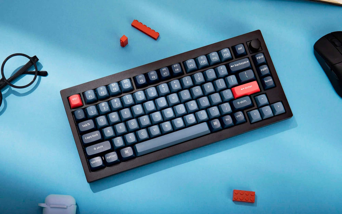 Keychron - V1 Max 75% Custom Wireless RGB Mechanical Keyboard with Programmable QMK/VIA Hot-Swappable Red Switch - Black
