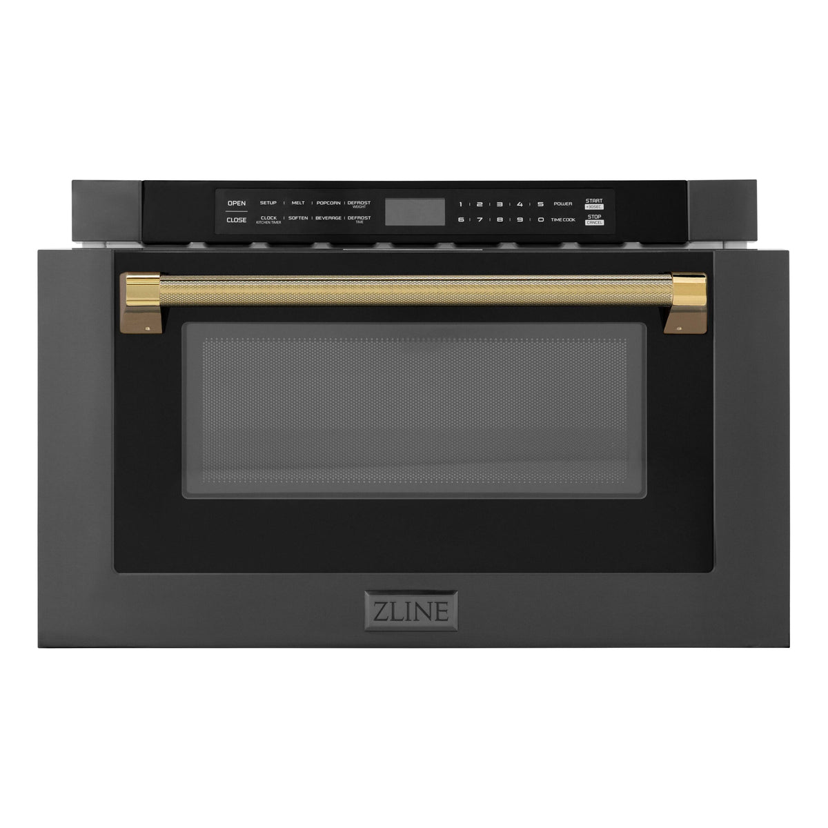 ZLINE - Autograph 24 in. 1.2 cu. ft. Built-in Microwave Drawer and Polished Gold Helix Handle - Black Stainless Steel