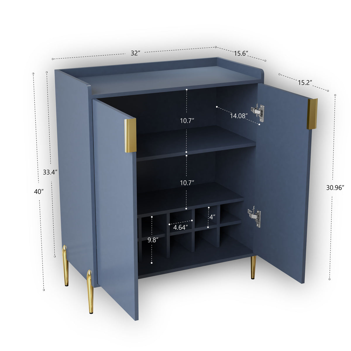 Mueble Bar Para Vinos Con Estante Ajustable, Aparador De 2 Puertas Con Bisagras De Cierre Suave Y Patas