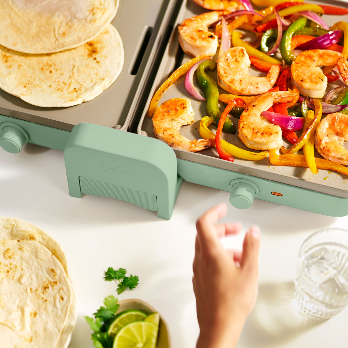 Bella - Fits-anywhere Kitchenware: 10" x 20" Fold & Store Dual Temp Electric Griddle - Seaglass
