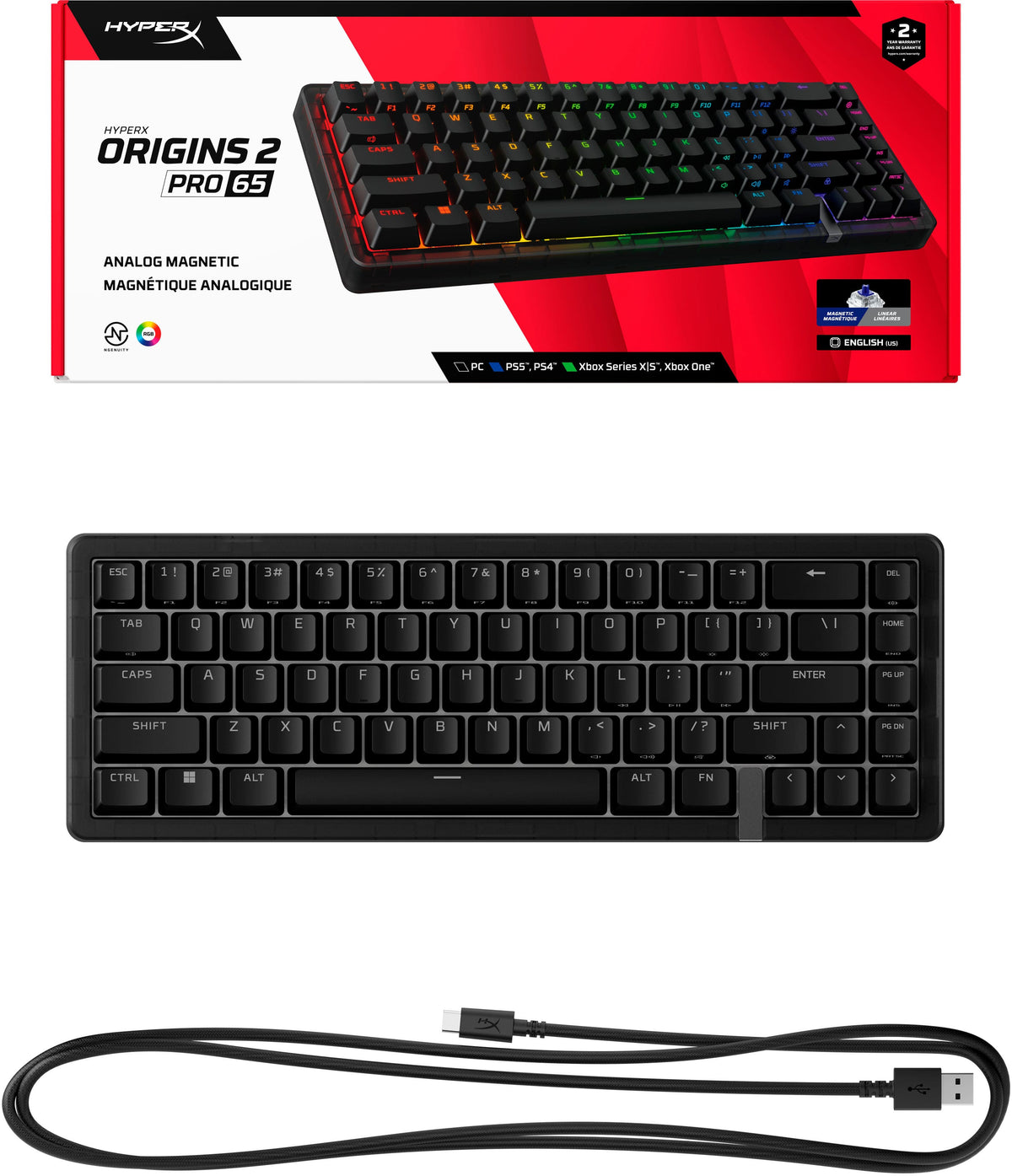 HyperX - Origins 2 Pro 65% Wired Magnetic Linear Switch Gaming Keyboard with RGB Back Lighting - Black