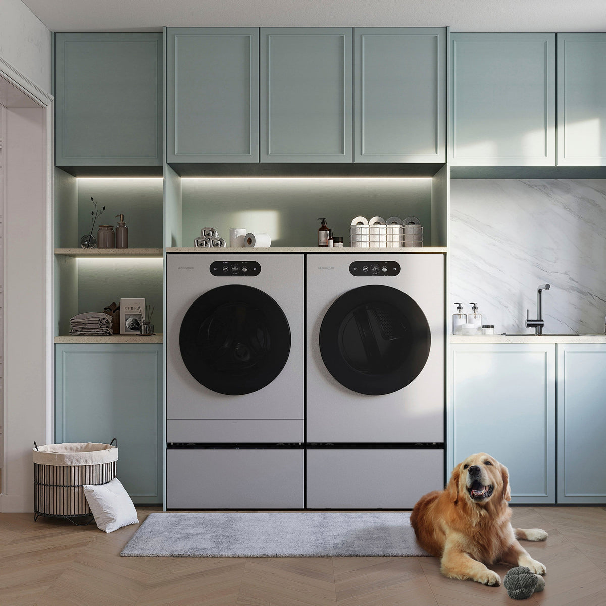 LG - SIGNATURE 5.8 Cu. Ft. High-Efficiency Stackable Smart Front Load Washer with Steam and ezDispense - Brushed Platinum Steel