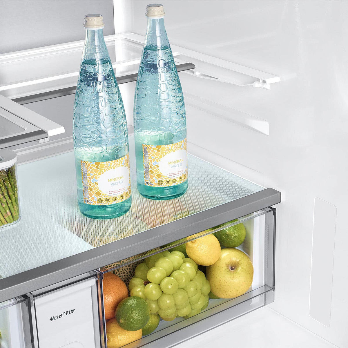Samsung - 36 in. Wide Bespoke 23 cu. ft. Counter Depth 4-Door French Door Refrigerator with AI Home - Charcoal Glass / Stainless Steel