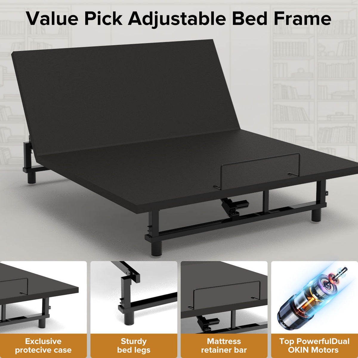 Base de Cama Articulada con Mando Inalámbrico, 4 Puertos USB, Luces Nocturnas Bajo la Cama, Gravedad Cero