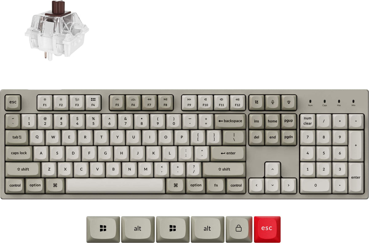 Keychron - C2PX 96% Custom Wired RGB Mechanical Gaming Keyboard with Programmable QMK/VIA Hot-Swappable Brown Switch - Retro White