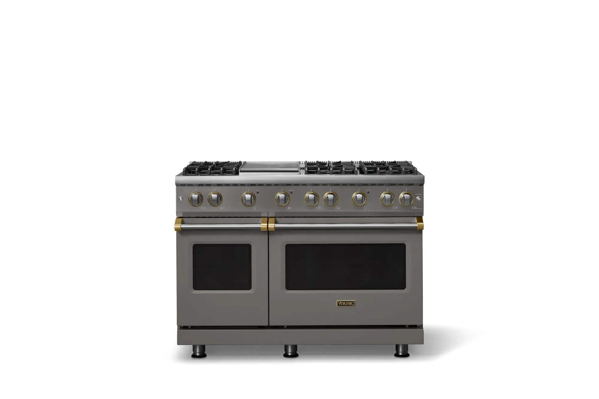 Viking - 48 in. Wide 6 Burner Pro 5 Series 6.1 Cu. Ft. Freestanding Sealed Burner LP Gas Convection Rangewith Brushed Brass - Damascus Gray