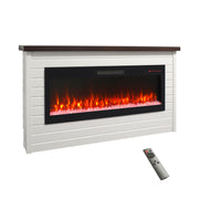 Chimenea Eléctrica de 65" con Mantel de Pared, Calentador de Chimenea Empotrable de 50", Control Remoto, Temporizador para Sala de Estar - Blanco Antiguo
