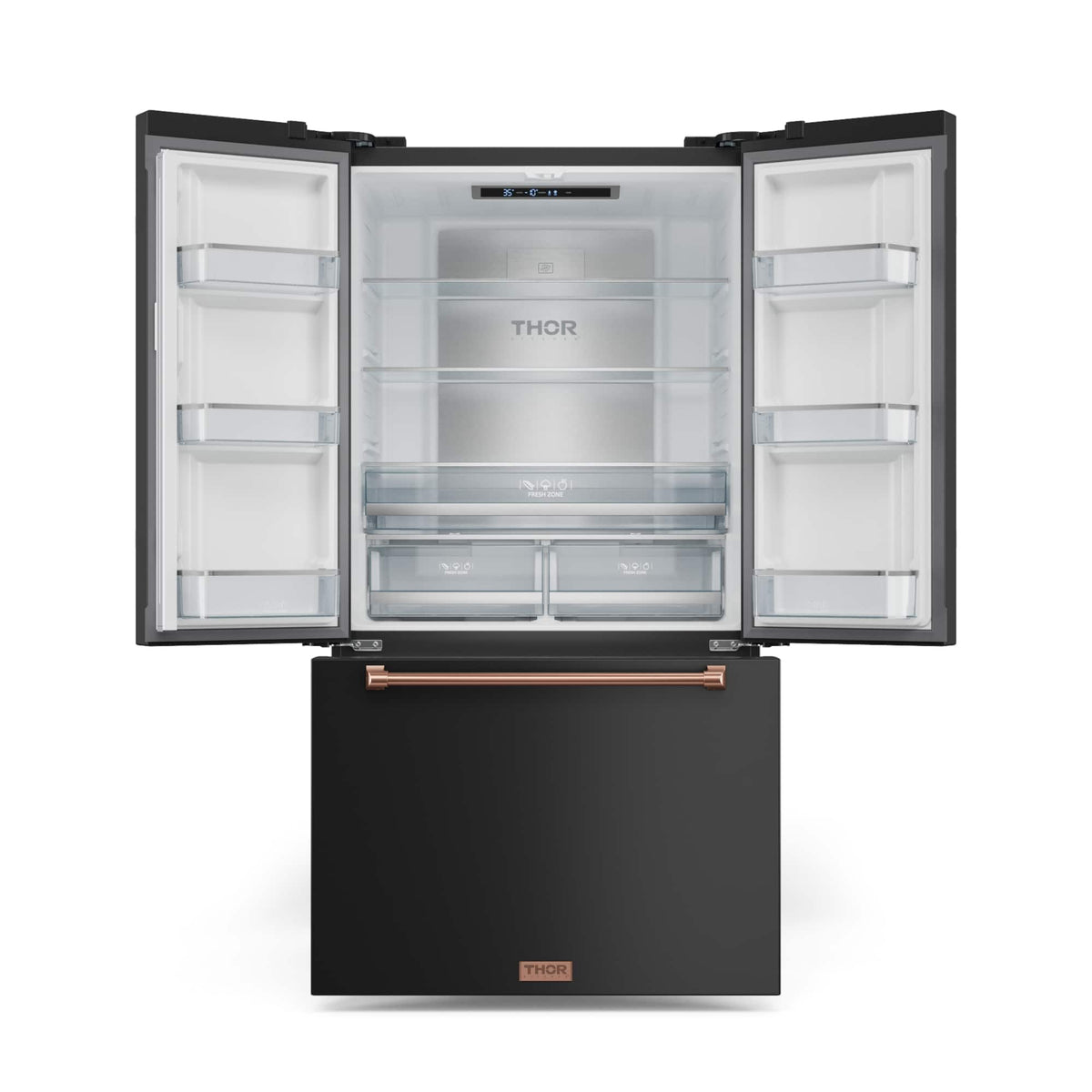 36 in. Wide Gordon Ramsay Series by Thor Kitchen 20.3 Cu. Ft. Counter Depth Refrigerator with Rose Gold Hardware - Black