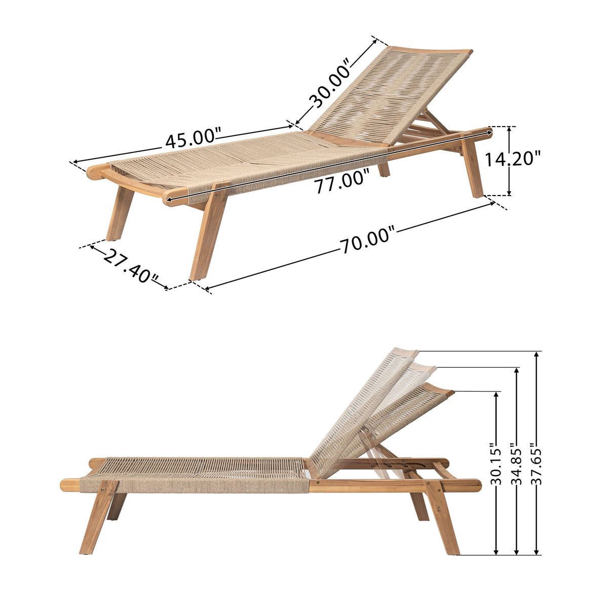 Catania - Outdoor Rope Chaise Lounge (Set of 2) - Teak / Beige