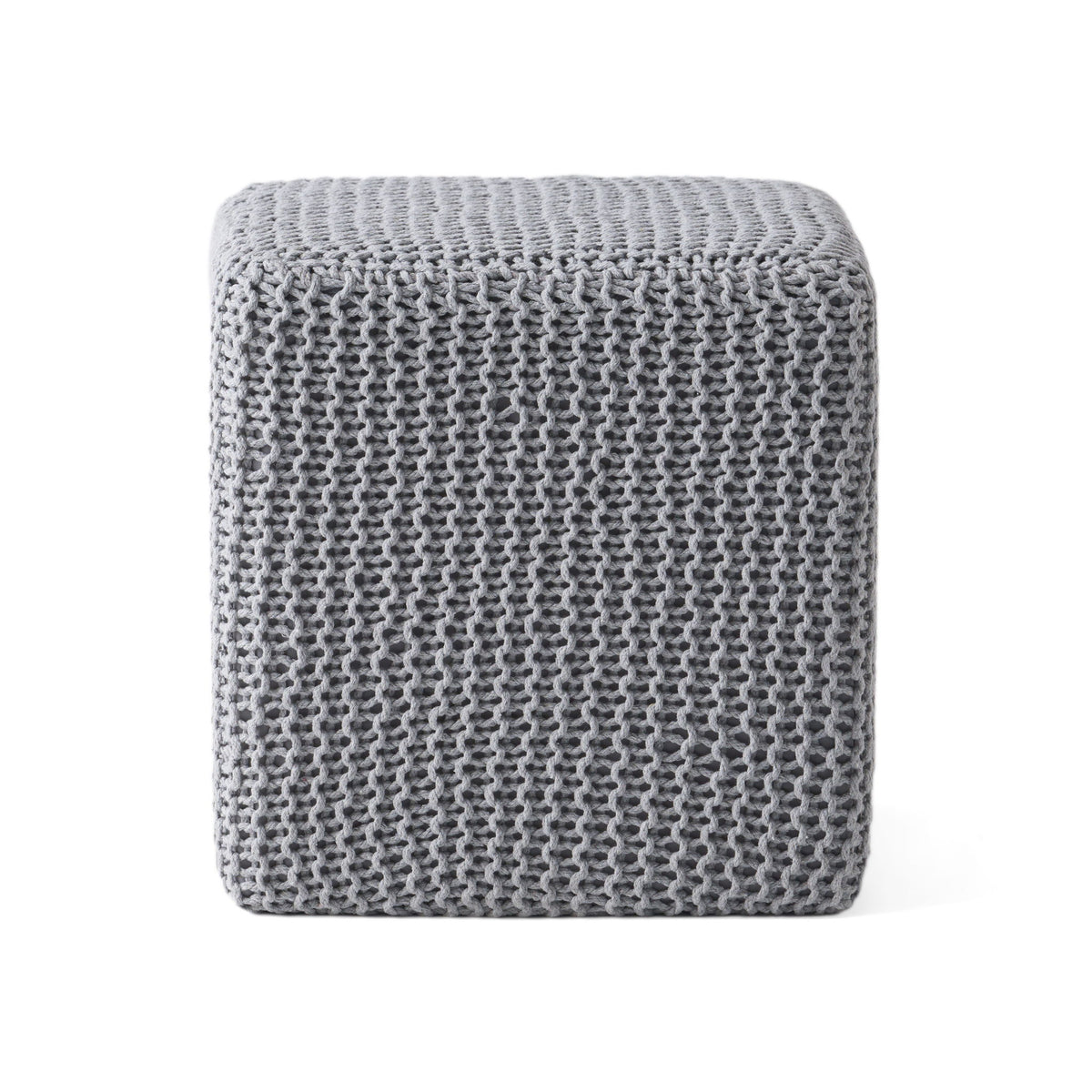Chabani - Indoor Modern Knitted Fabric Cube Pouf Ottoman - Light Gray
